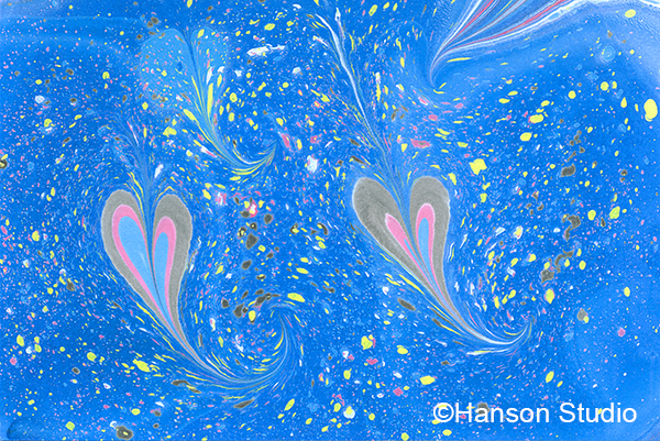 Pink Hearts on Blue Confetti
